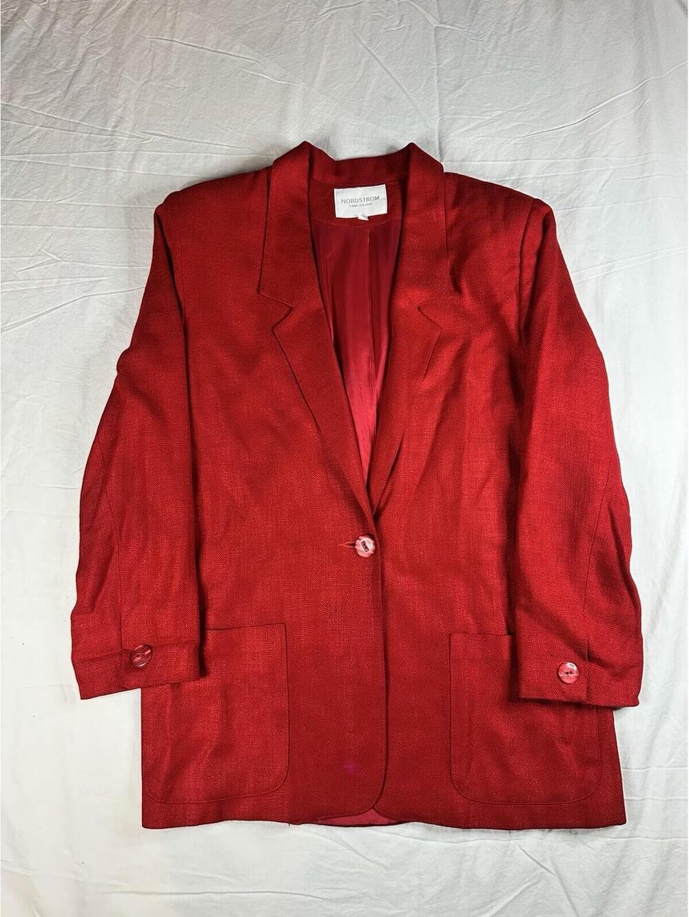 🌹 Nordstrom Town Square Red Blazer Size S Vintage Y2K Linen-Blend Professional